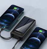 OLOEY 100.000mAh Solar Powerbank met 4 Poorten en 3 Types Oplaadkabel - Ingebouwde Zaklamp - Externe Noodaccu Batterij Oplader Charger Zon Zwart