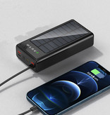 OLOEY 100 000 mAh Solar Power Bank z 4 portami i 3 rodzajami kabli ładujących - Wbudowana latarka - Zewnętrzna ładowarka awaryjna Ładowarka Sun Black