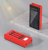 OLOEY 100 000 mAh Solar Power Bank z 4 portami i 3 rodzajami kabli ładujących - Wbudowana latarka - Zewnętrzna ładowarka awaryjna Ładowarka Sun Red