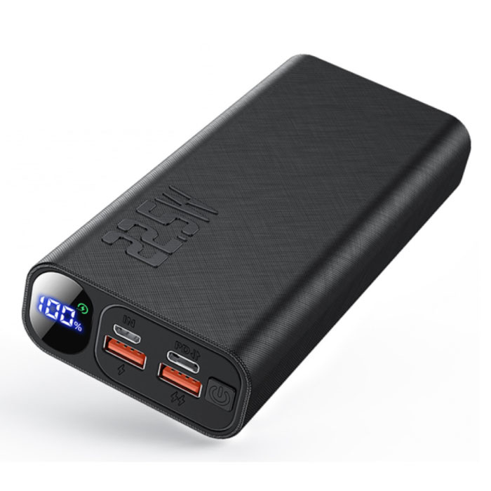 Qoovi 20.000mAh Powerbank met 3 Oplaadpoorten - 20W Power Delivery - Externe Noodaccu Batterij Oplader Zwart