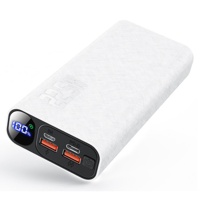 Power Bank da 20.000 mAh con 3 porte di ricarica - Erogazione di potenza da 20 W - Caricabatterie esterno di emergenza bianco