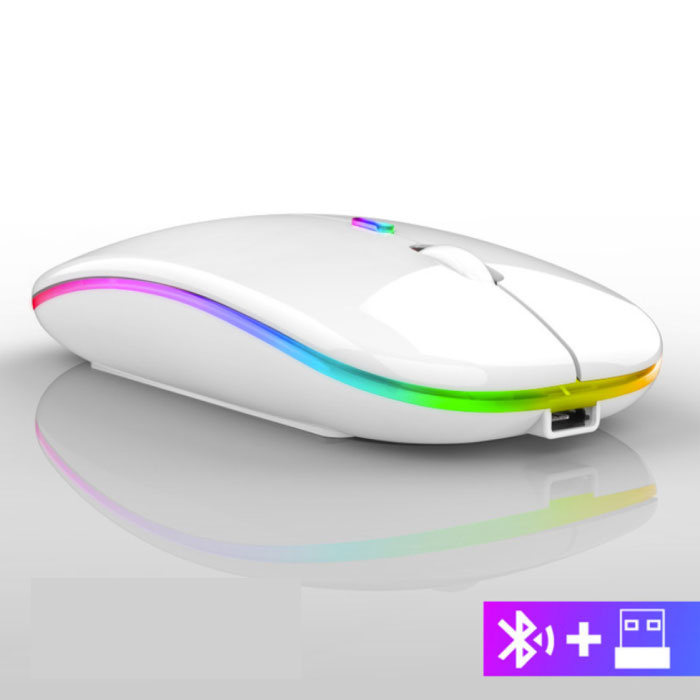 Bezprzewodowa mysz RGB — 2,4 GHz / 1600 DPI / optyczna / ergonomiczna / oburęczna — biała