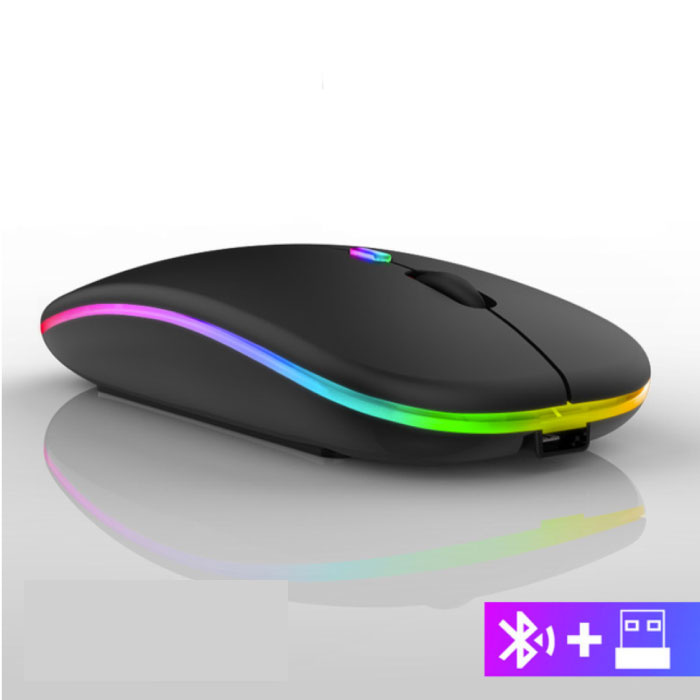 Mouse RGB wireless - 2,4 GHz / 1600 DPI / Ottico / Ergonomico / Ambidestro - Nero