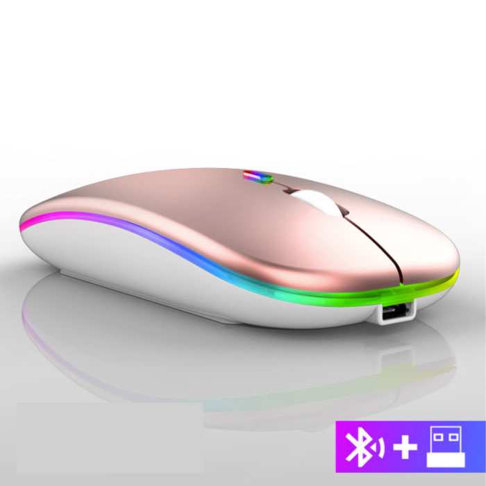 Mysz bezprzewodowa RGB — 2,4 GHz / 1600 DPI / optyczna / ergonomiczna / oburęczna — różowe złoto