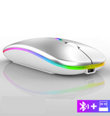 WMGW Kabellose RGB-Maus – 2,4 GHz / 1600 DPI / Optisch / Ergonomisch / Beidhändig – Silber