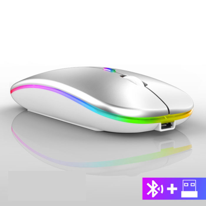 Mouse wireless RGB - 2,4 GHz / 1600 DPI / Ottico / Ergonomico / Ambidestro - Argento