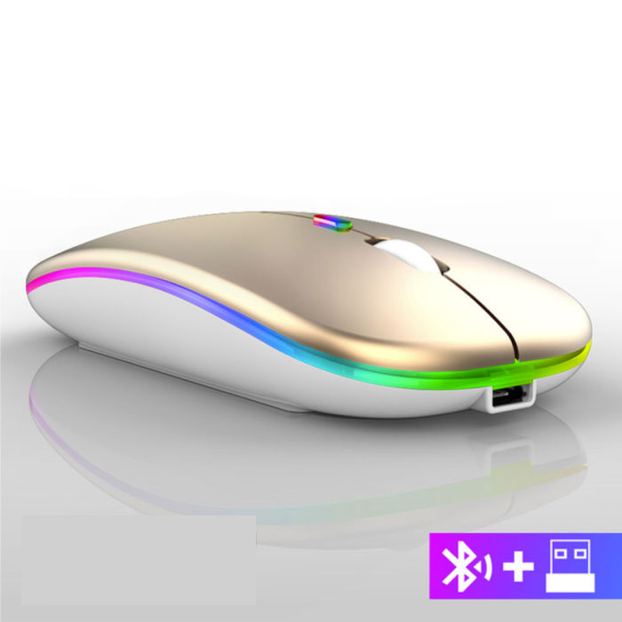 Ratón inalámbrico RGB - 2.4GHz / 1600DPI / Óptico / Ergonómico / Ambidiestro - Dorado