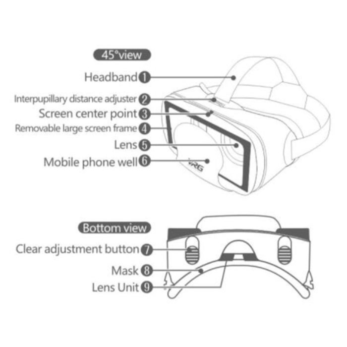 VRG Lunettes 3D de Réalité Virtuelle VRGPRO pour Smartphone - 120° FOV / Téléphones 5-7 pouces