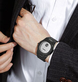 PINTIME Full Diamond Luxury Watch for Men - Stainless Steel Quartz Movement with Storage Box Black