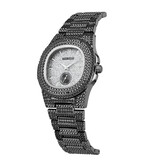 PINTIME Reloj de lujo con diamantes completos para hombre - Movimiento de cuarzo de acero inoxidable con caja de almacenamiento plateada