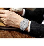 PINTIME Reloj de lujo con diamantes completos para hombre - Movimiento de cuarzo de acero inoxidable con caja de almacenamiento plateada