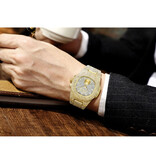 PINTIME Luksusowy zegarek z pełnym diamentem dla mężczyzn - Mechanizm kwarcowy ze stali nierdzewnej ze złotym pudełkiem do przechowywania