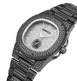 PINTIME Reloj de lujo con diamantes completos para hombre - Movimiento de cuarzo de acero inoxidable con caja de almacenamiento de oro rosa
