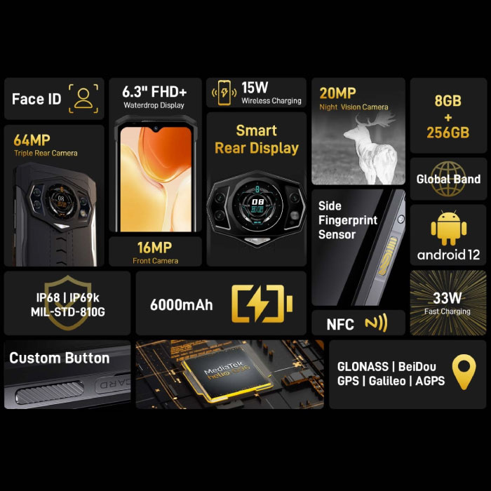 Compre Doogee S98 Smartphone Desbloqueado 6.3 '' Helio G96 8GB+