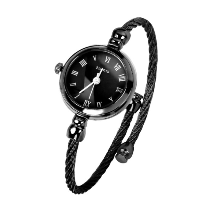 Reloj Vintage para Mujer - Reloj de Pulsera de Cuarzo de Lujo Negro