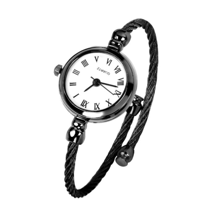 Reloj Vintage para Mujer - Reloj de Pulsera de Cuarzo de Lujo Negro