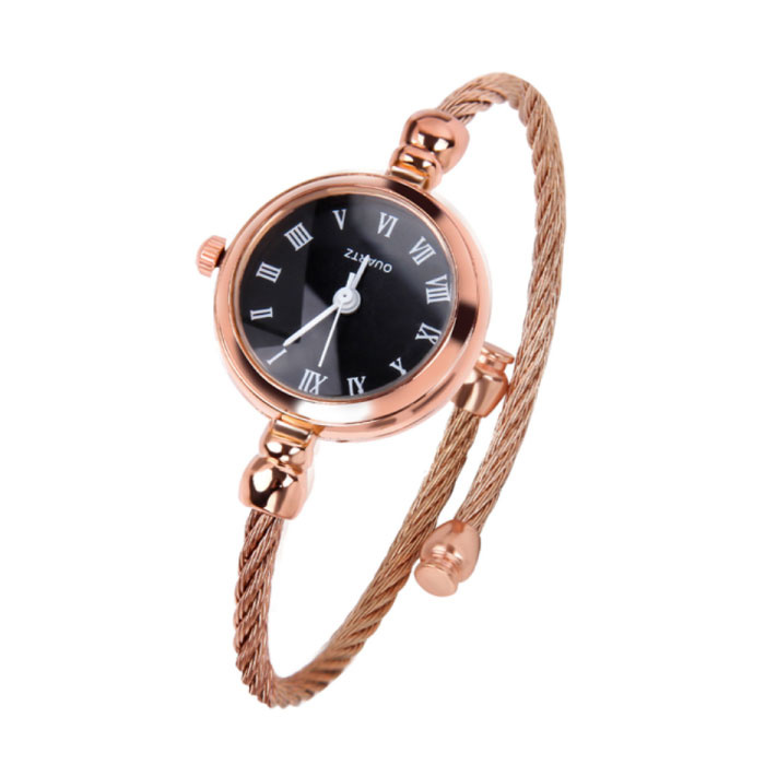 Reloj vintage para mujer - Reloj de pulsera de cuarzo de lujo en oro rosa