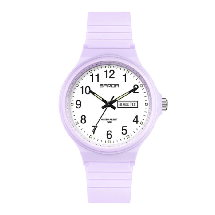 Reloj minimalista para mujer - Movimiento resistente al agua que brilla en la oscuridad Púrpura
