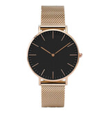 Coobos Minimalist Watch for Women - Fashionable Quartz Movement Mesh Strap Rose Gold Black
