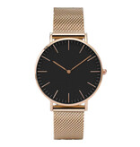 Coobos Minimalistische Uhr für Damen – modisches Quarzwerk, Mesh-Armband, Roségold und Schwarz