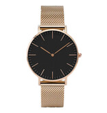 Coobos Minimalistyczny zegarek dla kobiet - modny pasek z mechanizmem kwarcowym z siatki w kolorze różowego złota i czerni