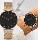 Coobos Minimalist Watch for Women - Fashionable Quartz Movement Mesh Strap Rose Gold White