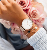 Coobos Minimalist Watch for Women - Fashionable Quartz Movement Mesh Strap Rose Gold White