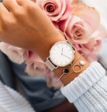 Coobos Minimalistyczny zegarek dla kobiet - modny pasek z mechanizmem kwarcowym, siatkowy pasek w kolorze różowego złota i bieli