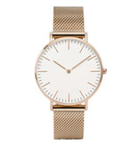 Coobos Minimalist Watch for Women - Fashionable Quartz Movement Mesh Strap Rose Gold White