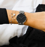 Coobos Minimalistisch Horloge voor Dames - Modieus Kwarts Uurwerk Mesh Bandje Zilver Zwart