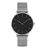 Coobos Minimalist Watch for Women - Fashionable Quartz Movement Mesh Strap Silver Black