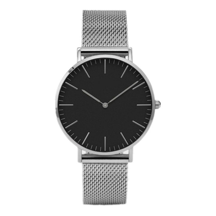 Minimalistisch Horloge voor Dames - Modieus Kwarts Uurwerk Mesh Bandje Zilver Zwart