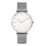 Coobos Minimalist Watch for Women - Fashionable Quartz Movement Mesh Strap Silver White