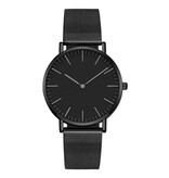 Coobos Minimalist Watch for Women - Fashionable Quartz Movement Mesh Strap Black