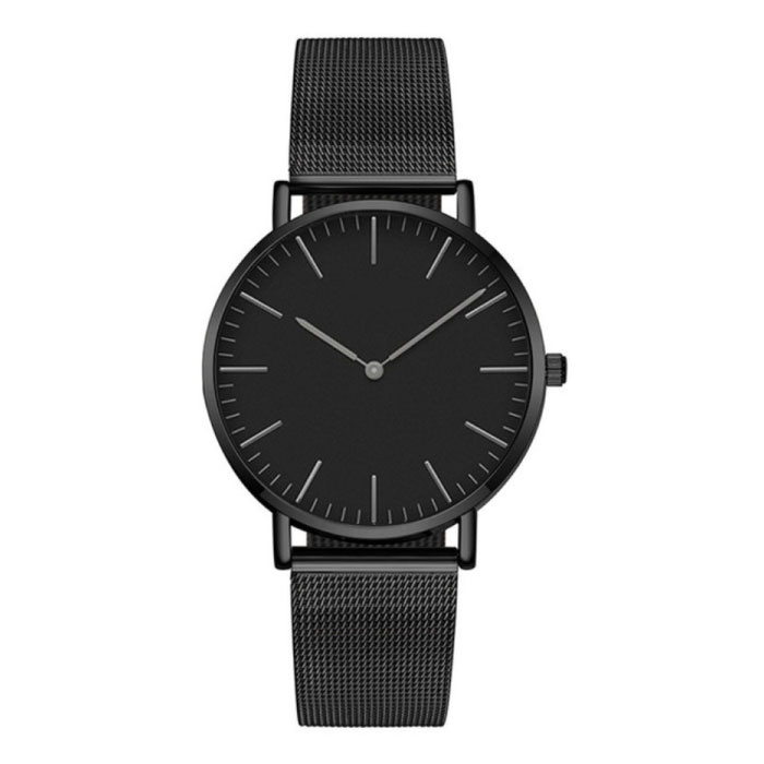 Minimalistische Uhr für Damen – modisches Quarzwerk, Mesh-Armband, Schwarz