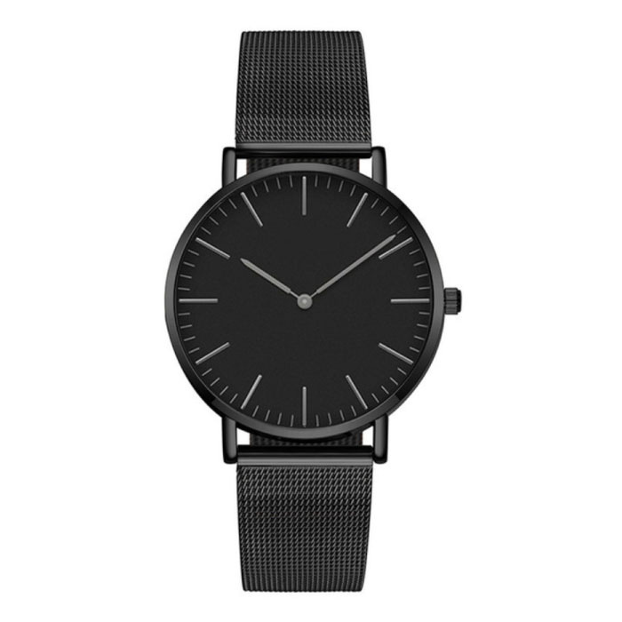 Minimalistyczny zegarek dla kobiet - modny mechanizm kwarcowy z siateczką w kolorze czarnym