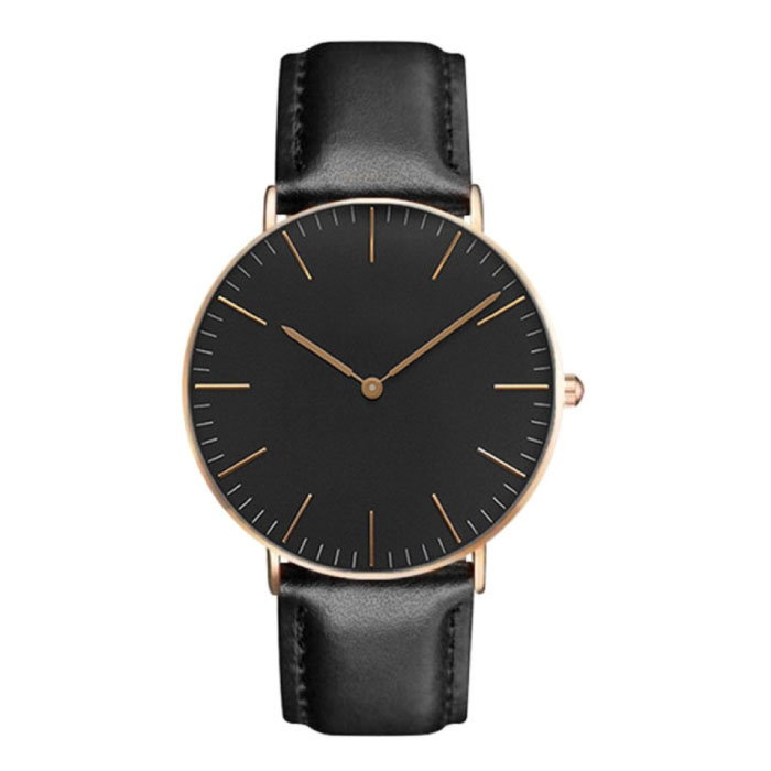 Coobos Minimalist Watch for Women - Fashionable Quartz Movement Leather Strap Black