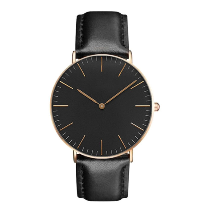 Minimalistische Uhr für Damen – modisches Quarzwerk, Lederarmband in Schwarz