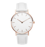 Coobos Minimalist Watch for Women - Fashionable Quartz Movement Leather Strap White