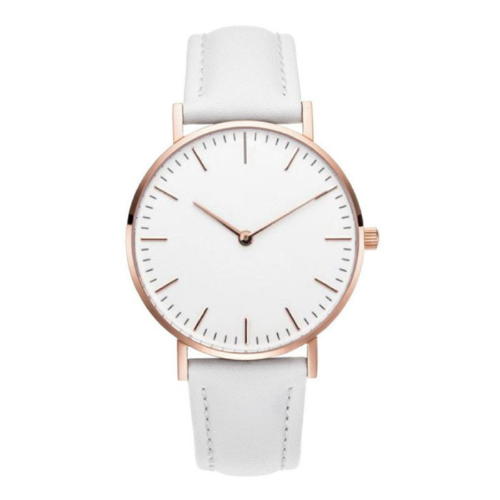 Minimalistyczny zegarek damski - modny skórzany pasek z mechanizmem kwarcowym w kolorze białym