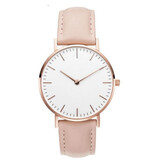 Coobos Minimalist Watch for Women - Fashionable Quartz Movement Leather Strap Pink