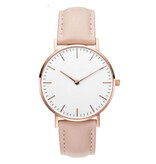 Coobos Minimalistyczny zegarek damski - modny skórzany pasek z mechanizmem kwarcowym w kolorze różowym