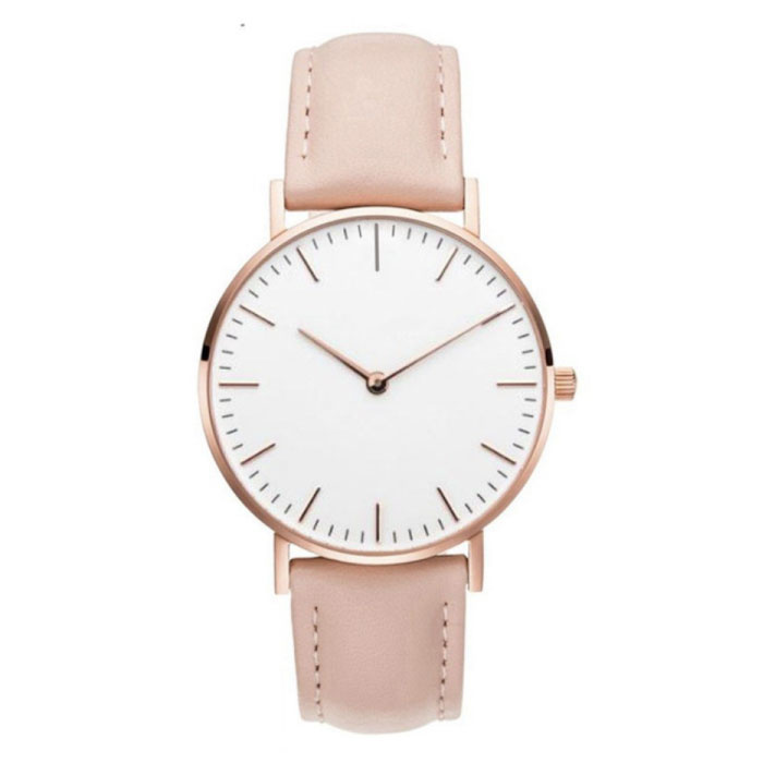 Minimalistische Uhr für Damen – modisches Quarzwerk, Lederarmband in Rosa