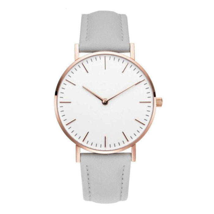 Montre Minimaliste pour Femme - Mouvement Quartz Tendance Bracelet Cuir Gris