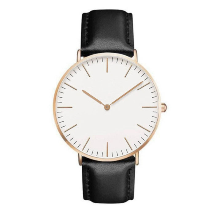 Minimalistyczny zegarek dla kobiet - modny skórzany pasek z mechanizmem kwarcowym, czarno-biały