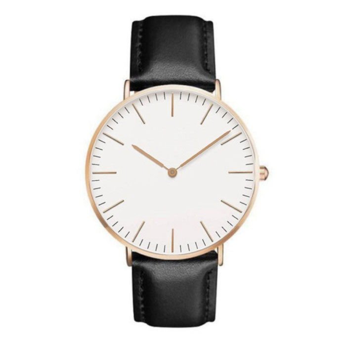 Montre Minimaliste pour Femme - Mouvement à Quartz à la Mode Bracelet en Cuir Noir Blanc