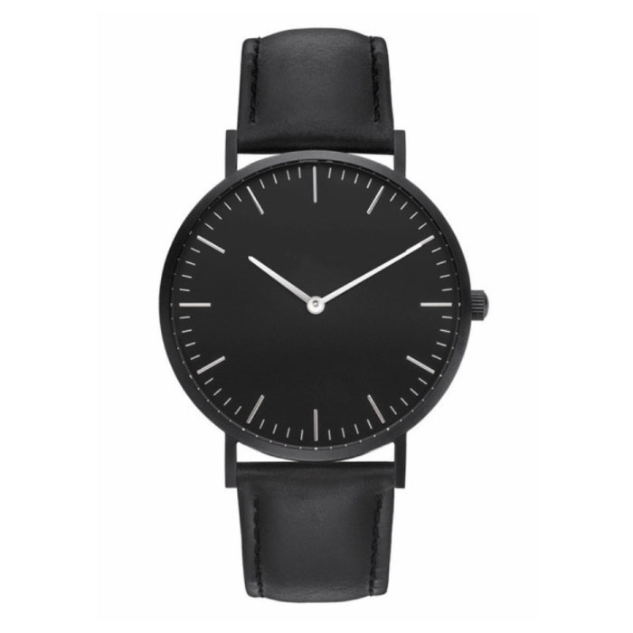 Minimalistische Uhr für Damen – modisches Quarzwerk, Lederarmband in Schwarz