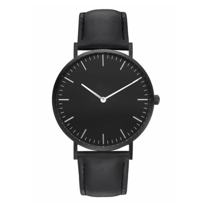 Minimalistyczny zegarek dla kobiet - modny skórzany pasek z mechanizmem kwarcowym w kolorze czarnym