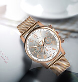 Geneva Reloj de lujo para mujer - Movimiento de cuarzo de moda correa de malla blanca