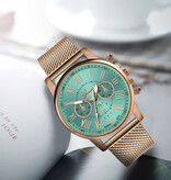 Geneva Luksusowy Zegarek dla Kobiet - Modny Mechanizm Kwarcowy Siateczkowy Pasek Zielony